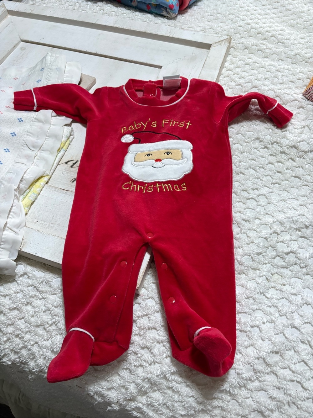 Festive Red 'Baby's First Christmas' Santa Footed One-Piece